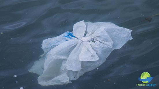 Single use plastic bag floating in water - environmental concern