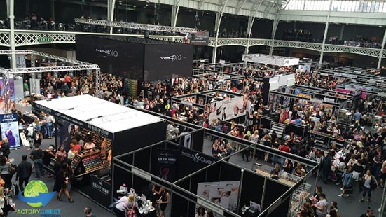 Overhead view of a Trade Show filled with people and vendors