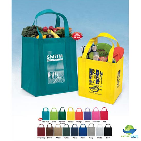 Color Assortment of Custom Reusable Grocery Bags at Wholesale Pricing