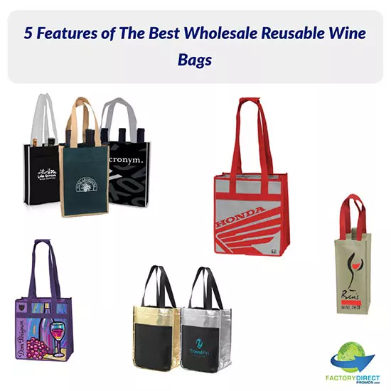Assortment of personalized custom wine bag styles including 4-bottle, 6-bottle, 2-bottle and metallic
