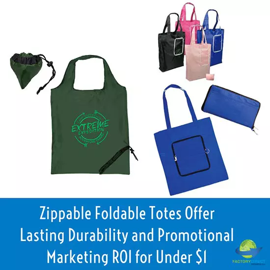 Zippable folding tote bags as promotional marketing products