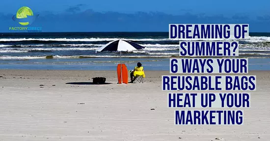 A lone person relaxing on a beach looking at the waves while sitting under an umbrella - Caption promoting Reusable Bags for Marketing