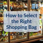 Refrigerated grocery store food case with read headline caption: how to select the right shopping bag