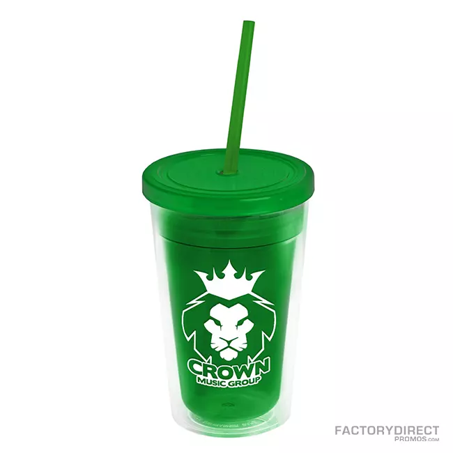 Green Canteen 4 pk 16oz Plastic Double Wall Tumblers with Straw