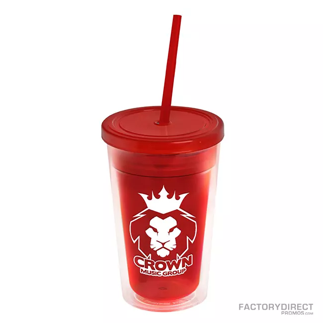 16oz Double Wall Insulated Tumblers w/Straw