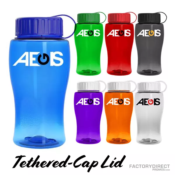 Custom 18oz Transparent Water Bottle with Tethered-cap Lid
