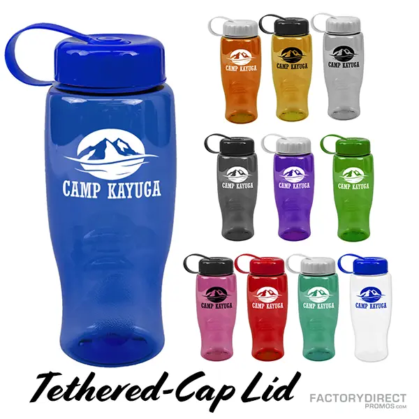 27oz Transparent Custom Water Bottle w/Tethered Cap