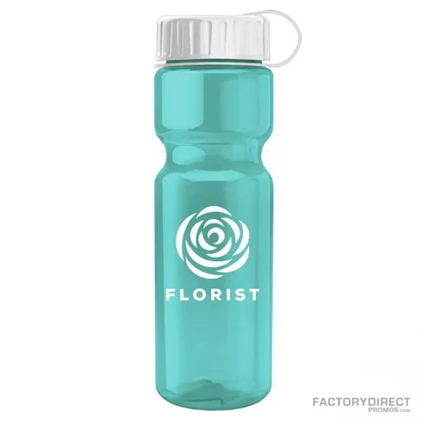 Custom 28oz Water Bottle with Tethered Twist-on Cap - Teal