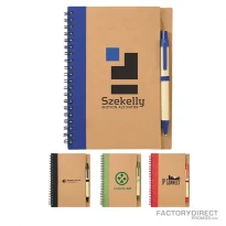 Custom printed notebook cover with color-matching pen.