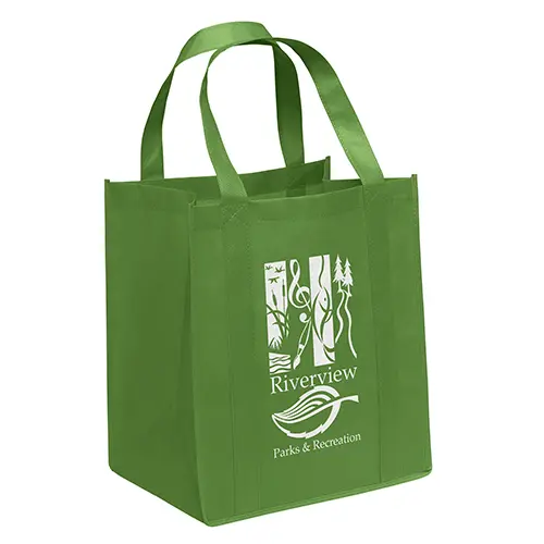 Non-Woven Grocery Grass Green Bags - Custom Full Color Imprint