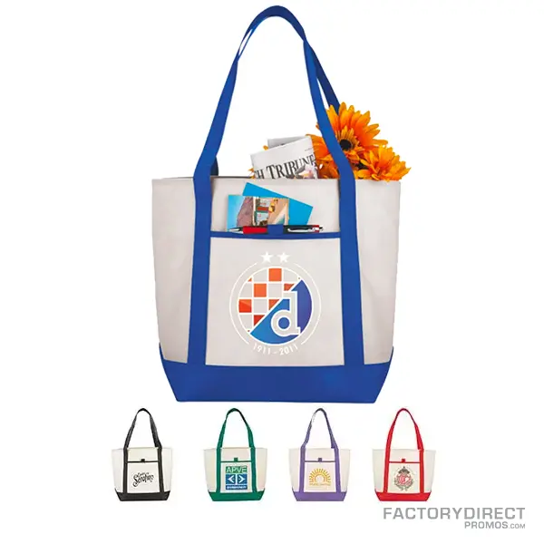Polypropylene Reusable Boat Tote Bags - Large opening - Available in black, blue, green, purple, and red.