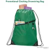 Promotional drawstring bags in bulk with front zipper pocket, earbud port, reinforced corners, and easy close cinching.