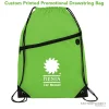 Lime promotional drawstring bags in bulk with easy close cinching.