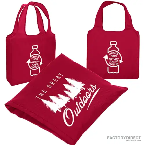 Wholesale custom printed RPET reusable folding totes - Red - Available in bulk