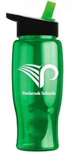 Personalized Green Water Bottle with Flip Straw Lid