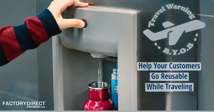 Water dispenser filling an aluminum reusable water bottle.