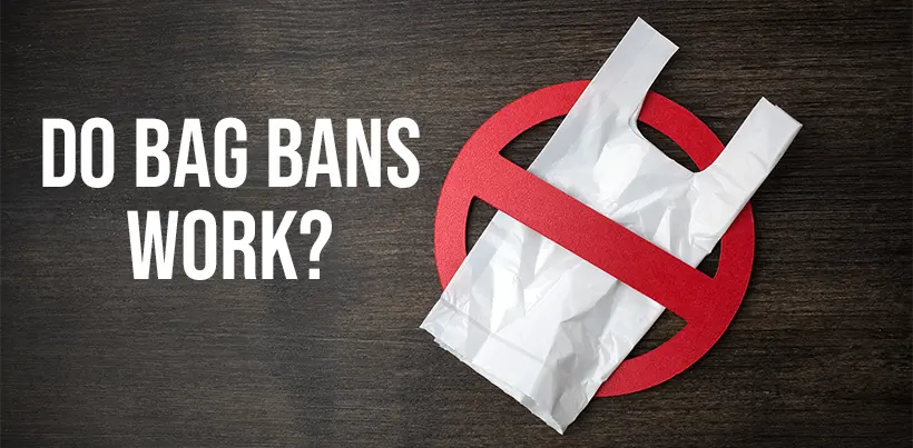 Do disposable plastic bag bans work? A single-use shopping bag in a banned symbol.
